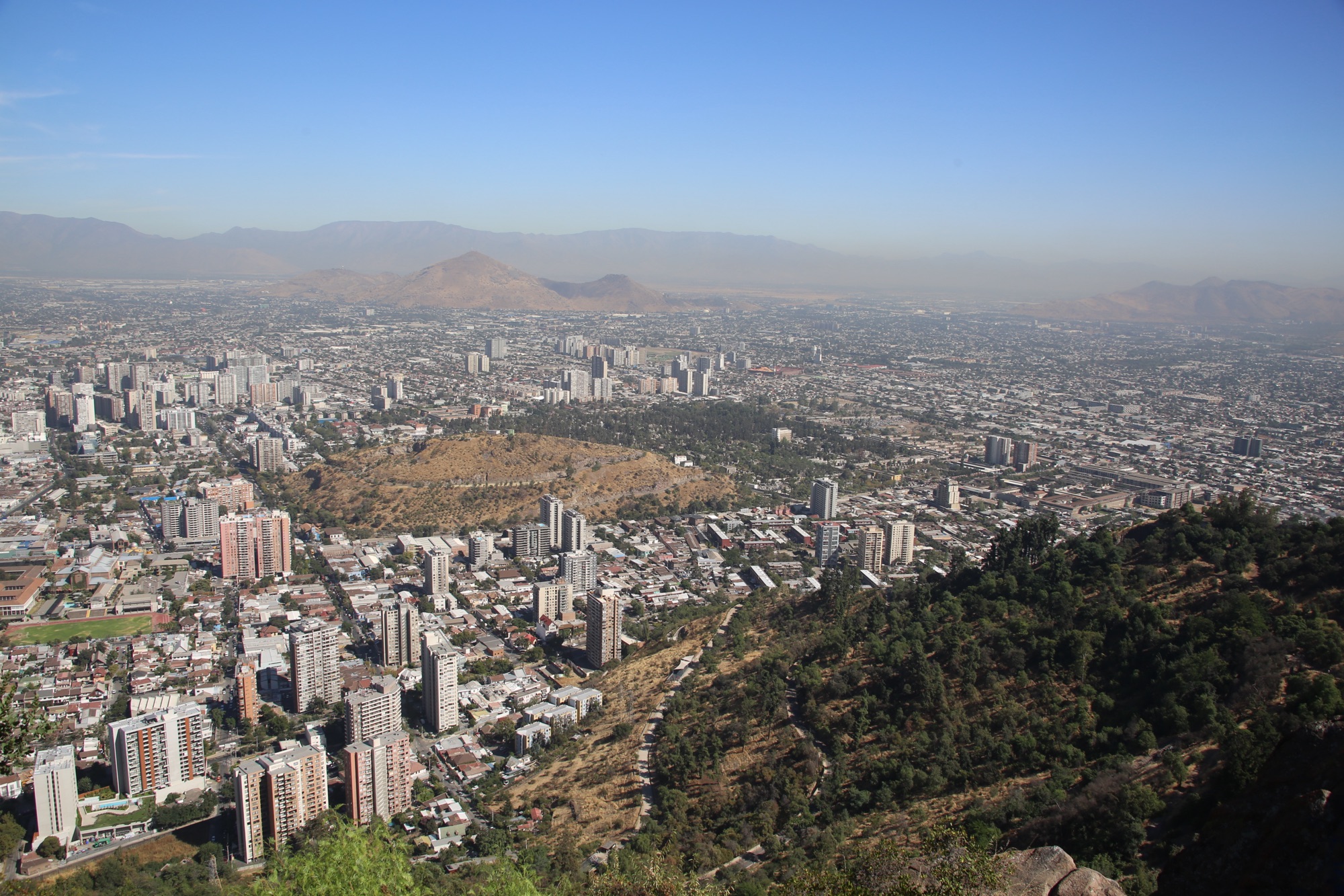 Panoramic view of Santiago and the Andes foothills from Cerro San Cristóbal